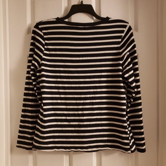 Wet Seal + Women's Black White Striped V-Neck Top LS Tee Plus Size Please Read - Picture 3 of 10